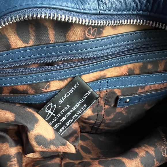 B. Makowsky Cobalt Blue Leather Hobo Handbag - Picture 6 of 7